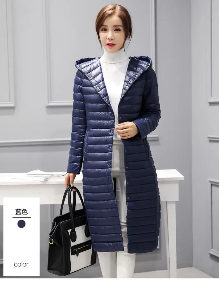 Ozhouzhan Winter New Style Korean-style Lightweight Hooded down Jacket Long WOMEN'S Coat