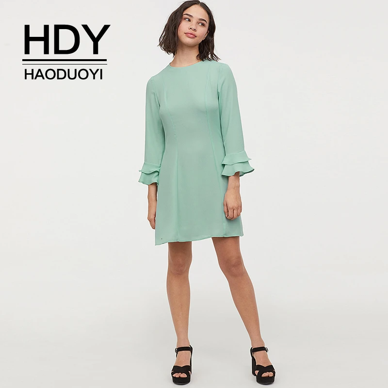 HDY Haoduoyi Новое поступление осеннее простое милое однотонное Повседневное платье с