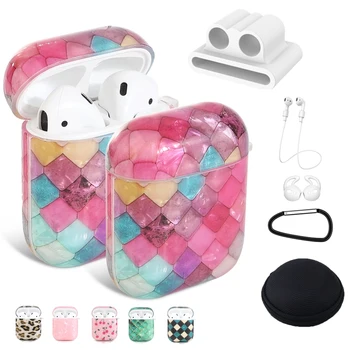 

6 PCS AirPods Protective Case Shell Pattern Cover for AirPod 1 2 Soft TPU Silicone Anti-lost Earphone Strap Buckle with Hook