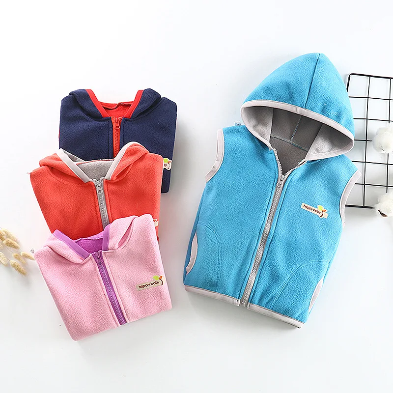 

2019 autumn winter children's clothes double layer vest boys girls waistcoats polar fleece hooded coat