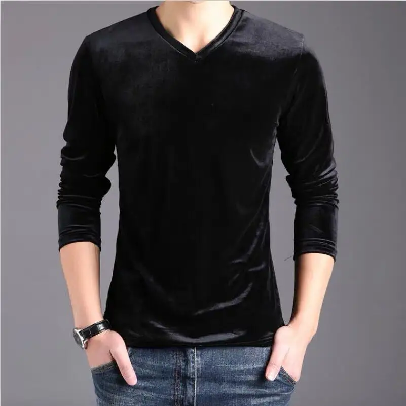 Большие размеры осень бренд хорошего качества мужские велюровые рубашки, Зимняя Мужская бархатная блуза хип хоп blusas M-6XL 7XL черный винный синий - Цвет: Черный