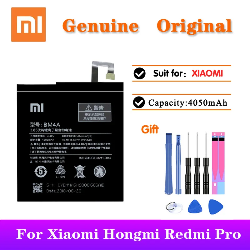 

5pcs/lot XiaoMi Battery BM4A 4000mAh for Xiaomi Hongmi Redmi Pro original Replacement Phone Li-ion Batteries akku