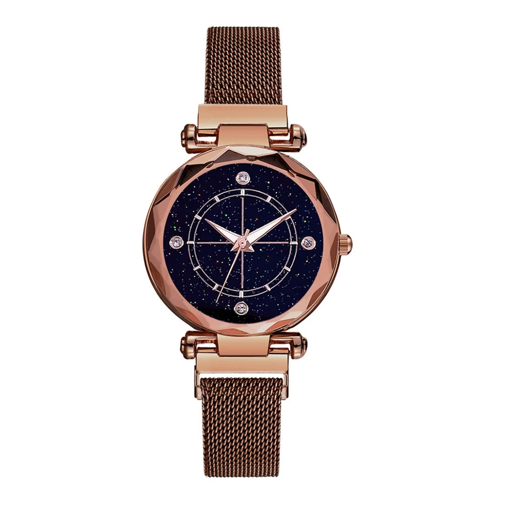 Модные женские часы с магнитной пряжкой, часы звездного неба, роскошные высококачественные женские наручные часы, подарок, кварцевые часы, Relogio Feminino - Цвет: Коричневый