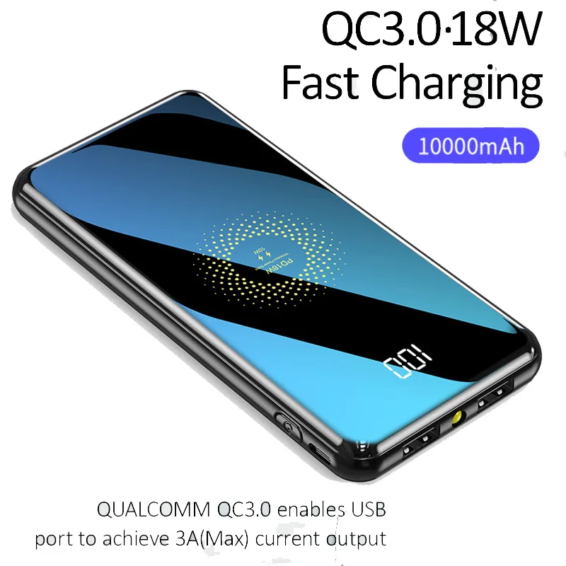 

5V 3A Qi Wireless charger 10000mAh Power Bank 18W QC 3.0 PD Fast Charging Power bank 10W Wireless Charger for iPhone XIAOMI