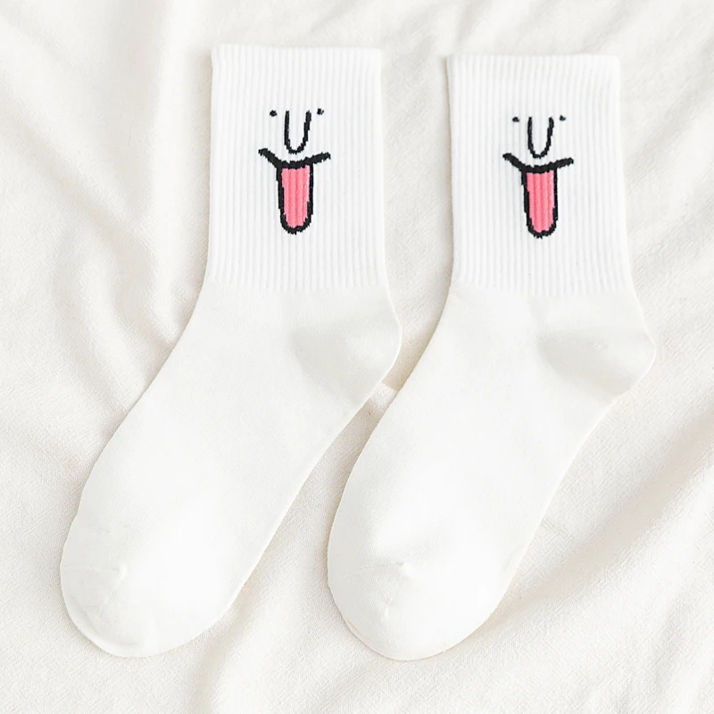 Мужские и женские носки унисекс в стиле Харадзюку, разноцветные забавные носки, зимняя уличная одежда из 100 хлопка, 1 пара, Kawaii, Размеры 35-42 - Цвет: White