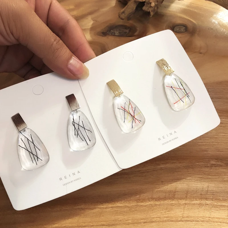

2019 New Fashion Irregular Clear Acrylic Colorful Thread Metal Rectangle Drop Earrings For Wedding Jewelry Brincos Wholesale