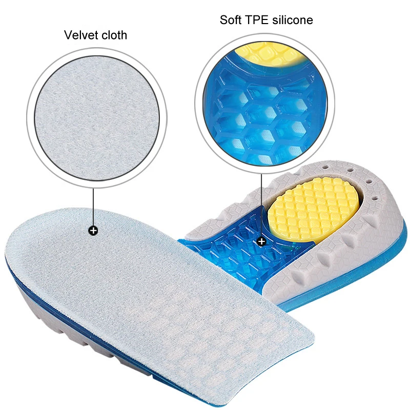 Height Increase Insole TPE Silicone Gel Heighten Lift Half Shoes Pad For Men Women Soft Comfort Inner Growing Heel Sole