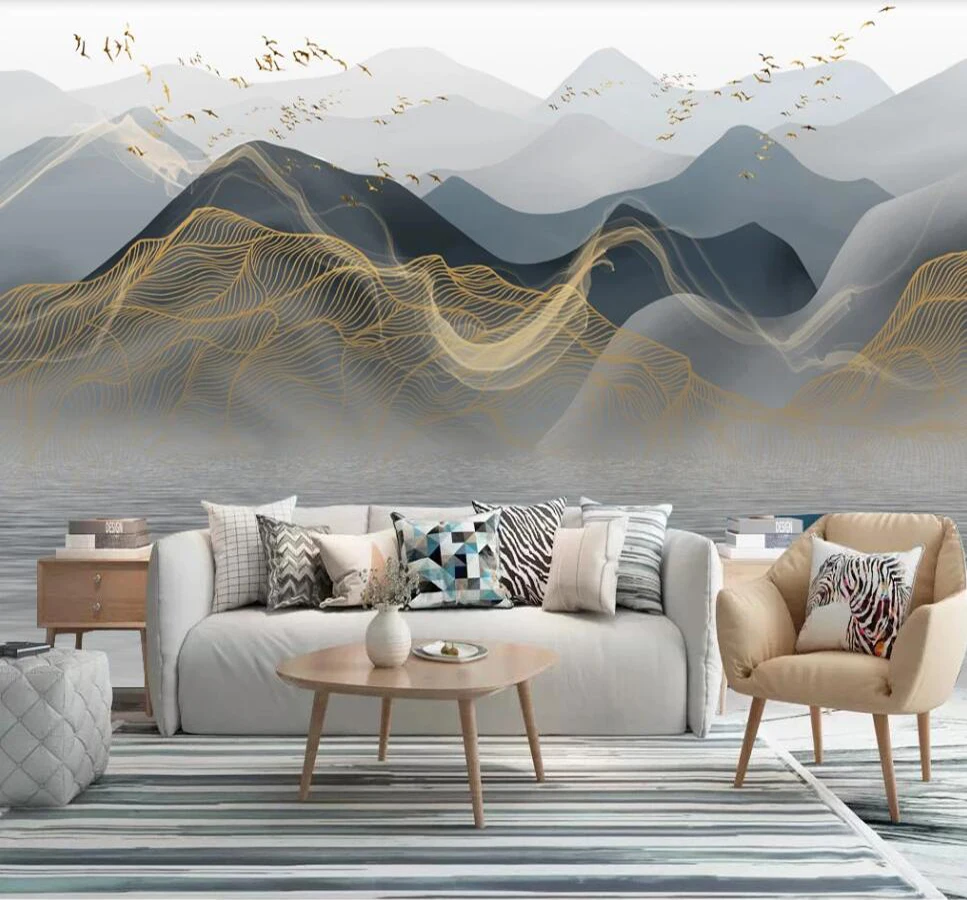 Custom mural wallpaper 3D modern light luxury abstract ink landscape landscape background wall painting decorative painting