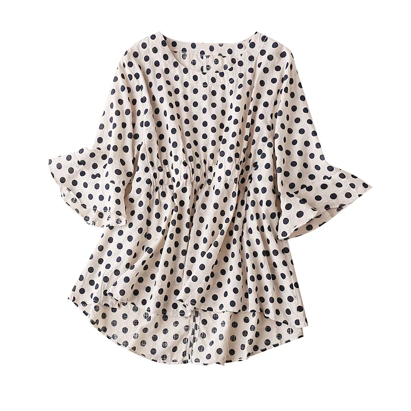 

Cotton Vintage Polka Dot Blusas De Mujer Largos Sueltos Flare Sleeve Women's Summer Cotton Shirt Blusas Para Senoritas
