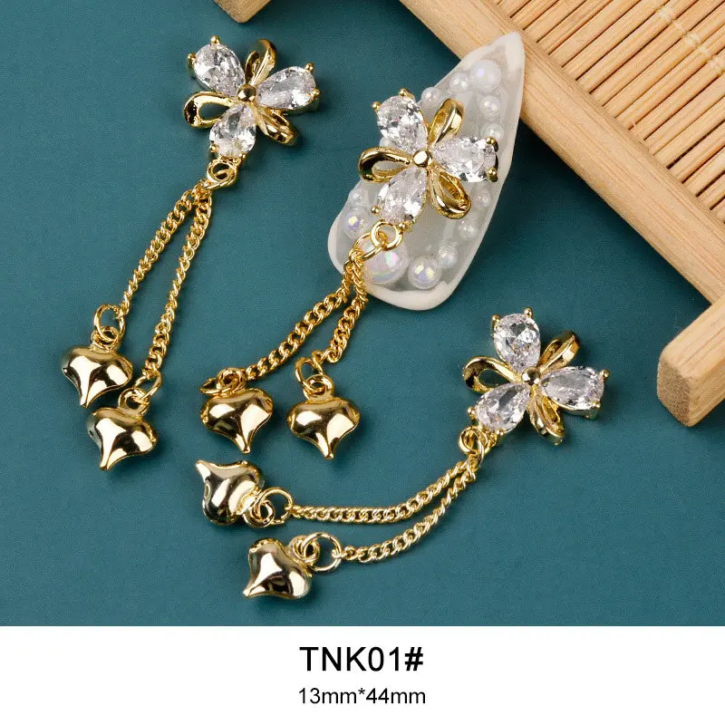 TNK01 러브 플라워 체인 합금 지르콘 네일 아트 크리스탈, 라인석 주얼리, ..