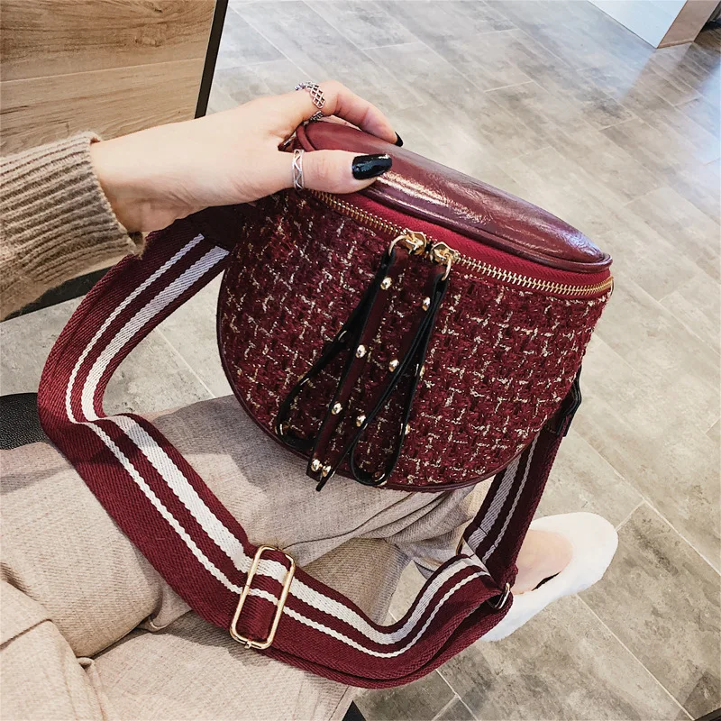 

New Arrival Bag Women's 2020 New Style Fashion Woolen Cloth Broadband Shoulder Bag Korean-style Versatile Shoulder Bag Fashion B