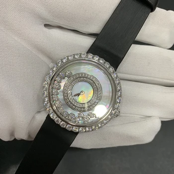 

Hot Brand Genuine Leather Watch Luxury Fashion Mother Of Pearls Dial 36mm Rectangle Quartz Wristwatch Women Happy Stone Watches