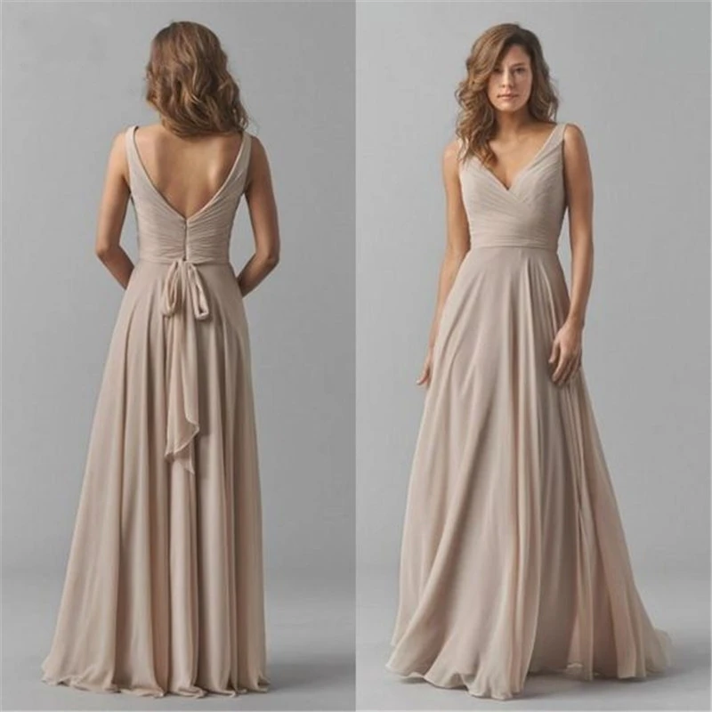 

2020 Vintage Bridesmaid Dresses V-Neck Wedding Party Dress Pleat Chiffon Prom Party Gowns robe de soriee