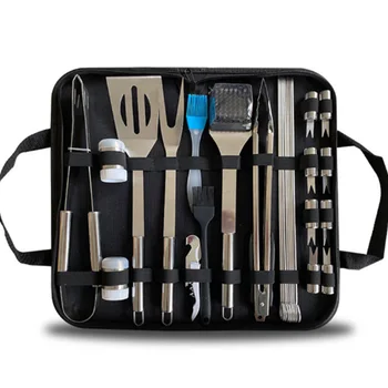 

Outdoor BBQ Combination Cooker 28 Sets of Cloth Bag Stainless Steel Barbecue Tool Set
