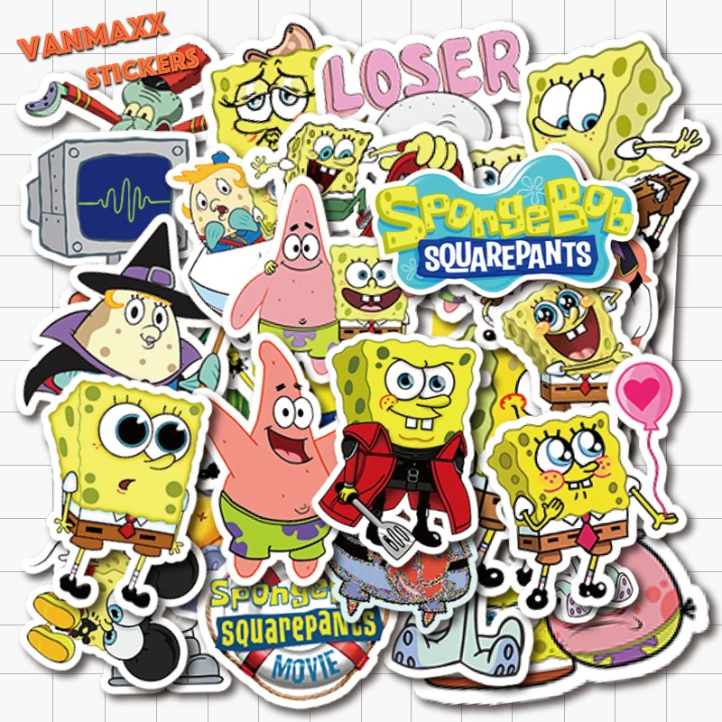 

VANMAXX 50 PCS Sponge Bob SquarePant Cartoon Stickers Waterproof PVC Decal for Laptop Helmet Bicycle Luggage Guitar Kids Sticker