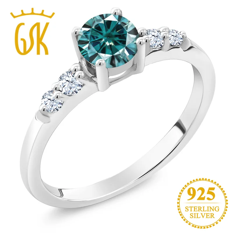 Кольцо GEMSTONEKING из серебра 925 пробы, синий Муассанит, Белый сапфир, 0.50ct Роса, для женщин, хорошее ювелирное изделие