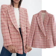 

Jenny&Dave Blazer Mujer 2022 Winter England Style Fashion Women Blazers And Jackets Double Breasted Casual Texture Blazer Women