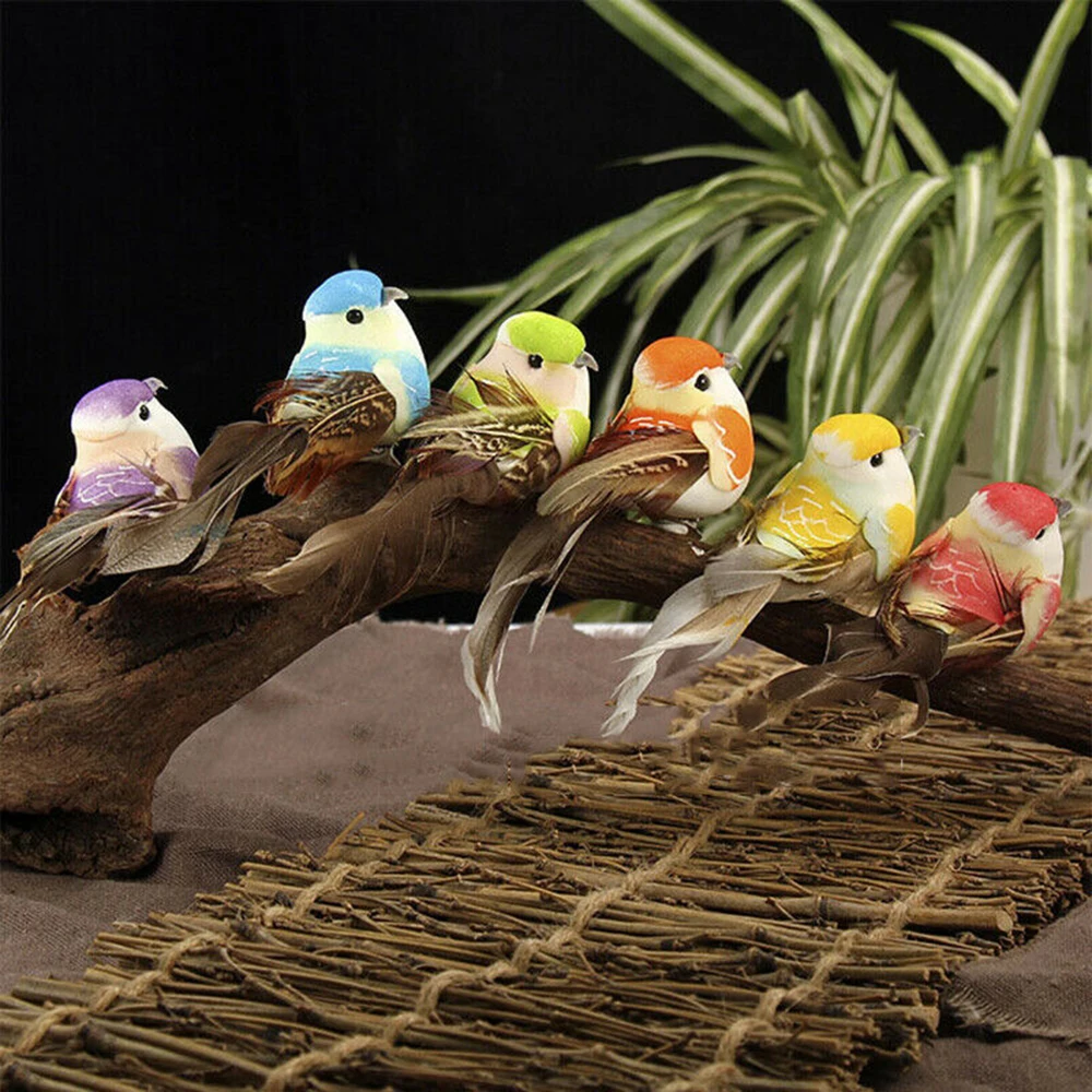 Artificial 6Pcs Feather Bird Xmas Tree Decor Perched Woodland Birds Ornament Birthday Gift Christmas Model | Дом и сад