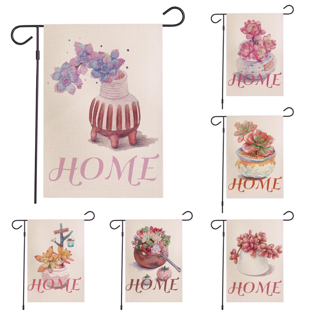 Lychee Double Sides Garden Flags Vase Flower Flax Banner Party Banner Flags DIY Birthday Festival Decoration Accessiories