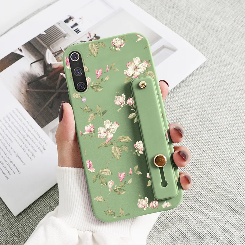 wallet phone case For Xiaomi Mi 9 SE Case Flowers Soft Silicone Cover For Xiaomi Mi9 Mi9SE Butterfly Wrist Strap Holder Shockproof Coque Bumper arm pouch for phone Cases & Covers