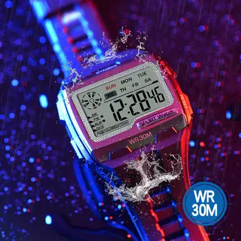 SYNOKE-reloj Digital cuadrado para hombre, cronógrafo luminoso, multifuncional, esfera grande, deportivo, resistente al agua, con pantalla LED 3