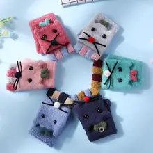 1 пара Мультяшные перчатки для детей, украшенные стразами зимние тянущиеся Изделие из шерсти для детей теплые перчатки и муфтой для рук, детей, хорошо сохраняющая тепло для использования на природе, перчатки