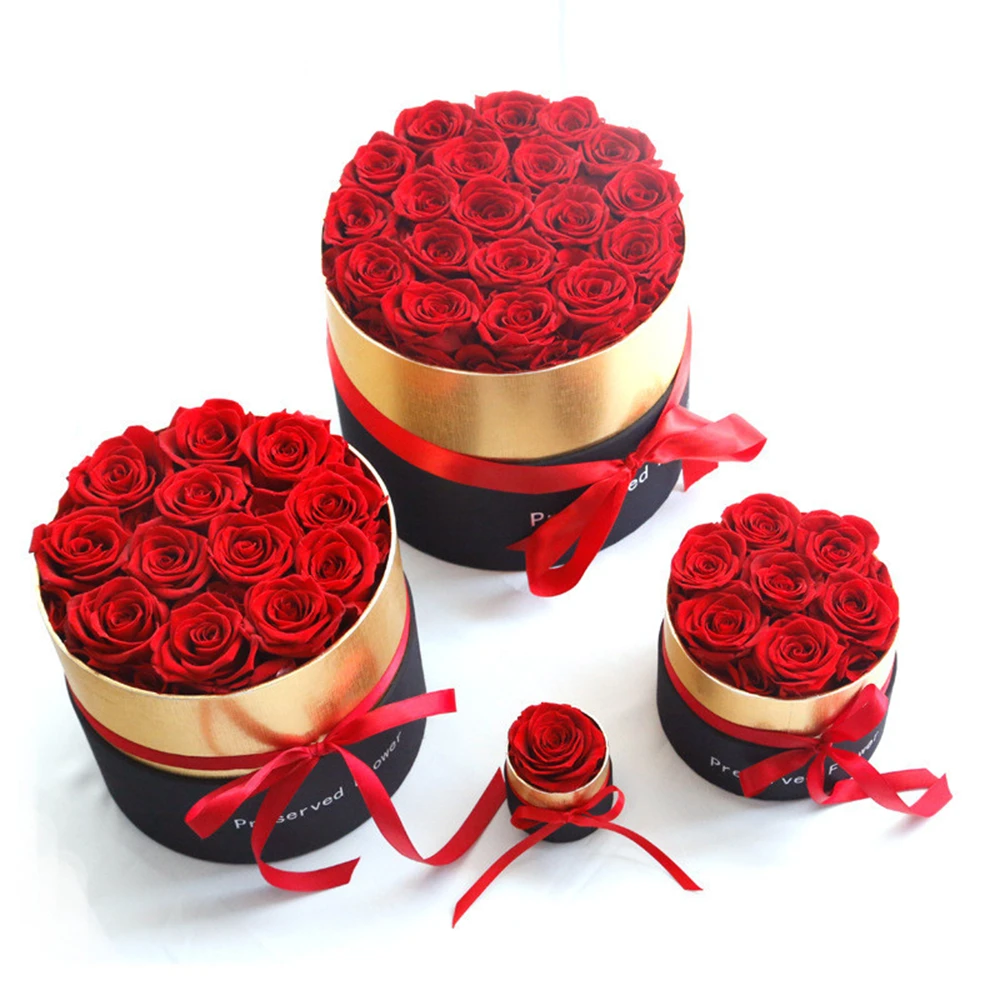 Rose éternelle conservée en boîte, avec boîte, Bouquet de fleurs  éternelles, pour cadeau de mariage, boîte de rangement | AliExpress