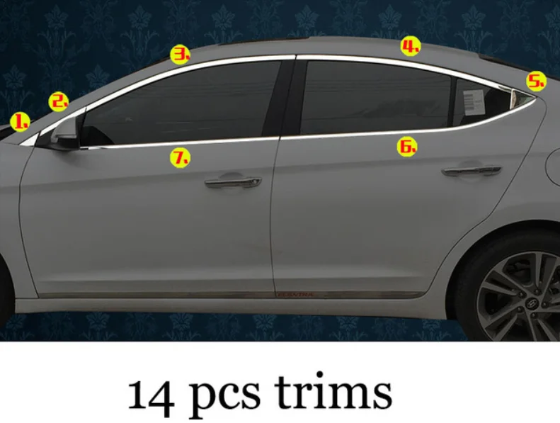 14 pcs trims stainless steel car window trims for hyundai elantra hyundai Avante super elantra - Цвет: 14 pcs trims