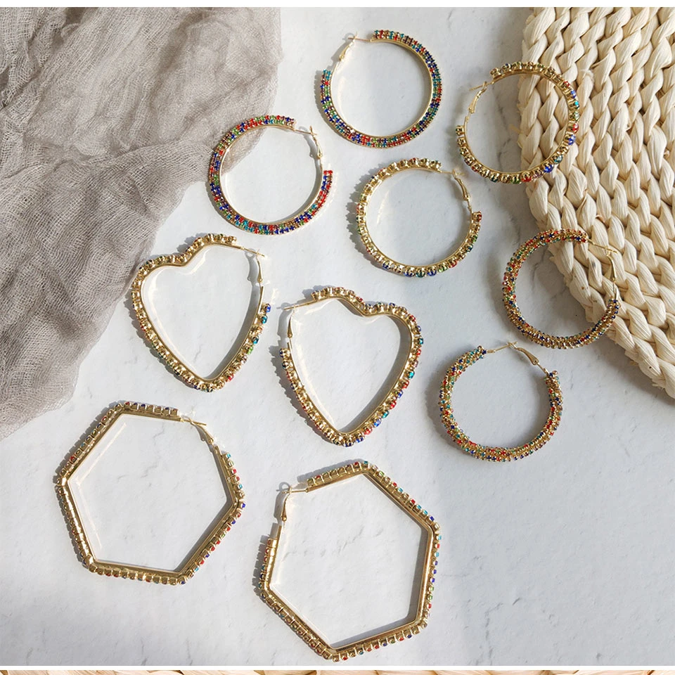 Jouval, большие геометрические серьги-кольца с кристаллами для женщин, модные серьги в форме сердца с круглыми ромбами, большие кольца Brincos, Женские Ювелирные изделия