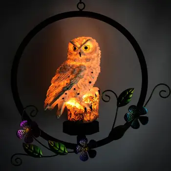 

New LED Solar Light Owl Modelling Resin Easy to Install Waterproof Hang Light Best Decoration for Garden Lawn