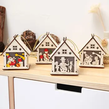 

Christmas Decor Ornament LED Lights Luminous Wooden House Mall Window Decorations