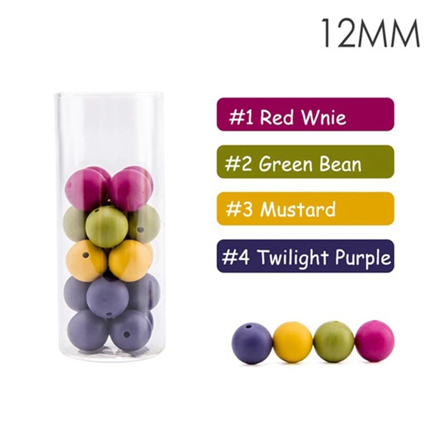 60pcs 12mm Baby Teether Silicone Beads Diy Pacifier Chain Bracelet Bpa Free Chewable Round Silicone Bead Accessories For Newborn Burgundy mustard set