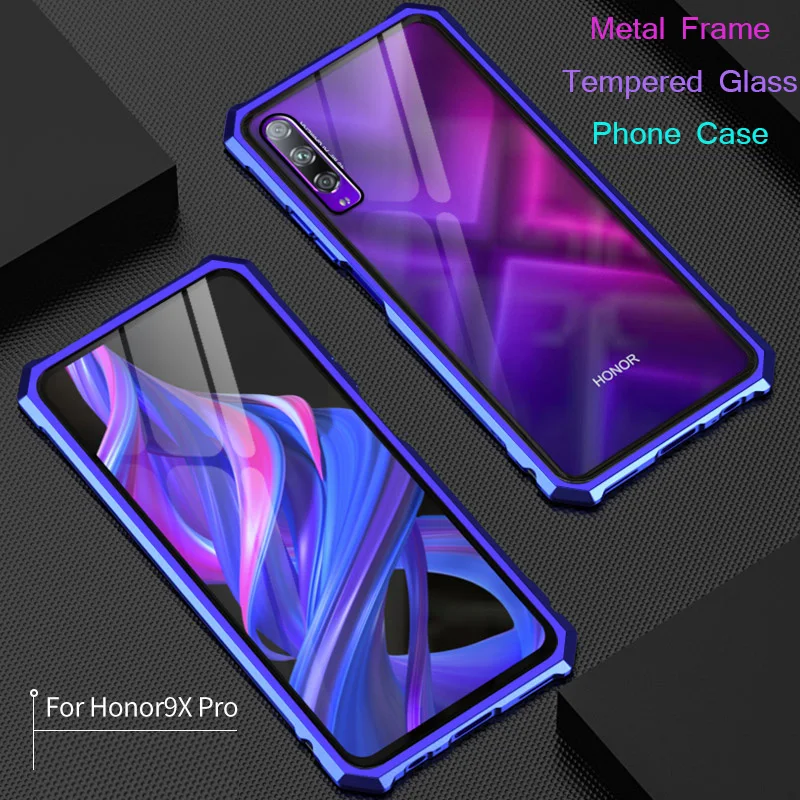 Роскошный металлический корпус для huawei Honor 9X задняя крышка из закаленного стекла