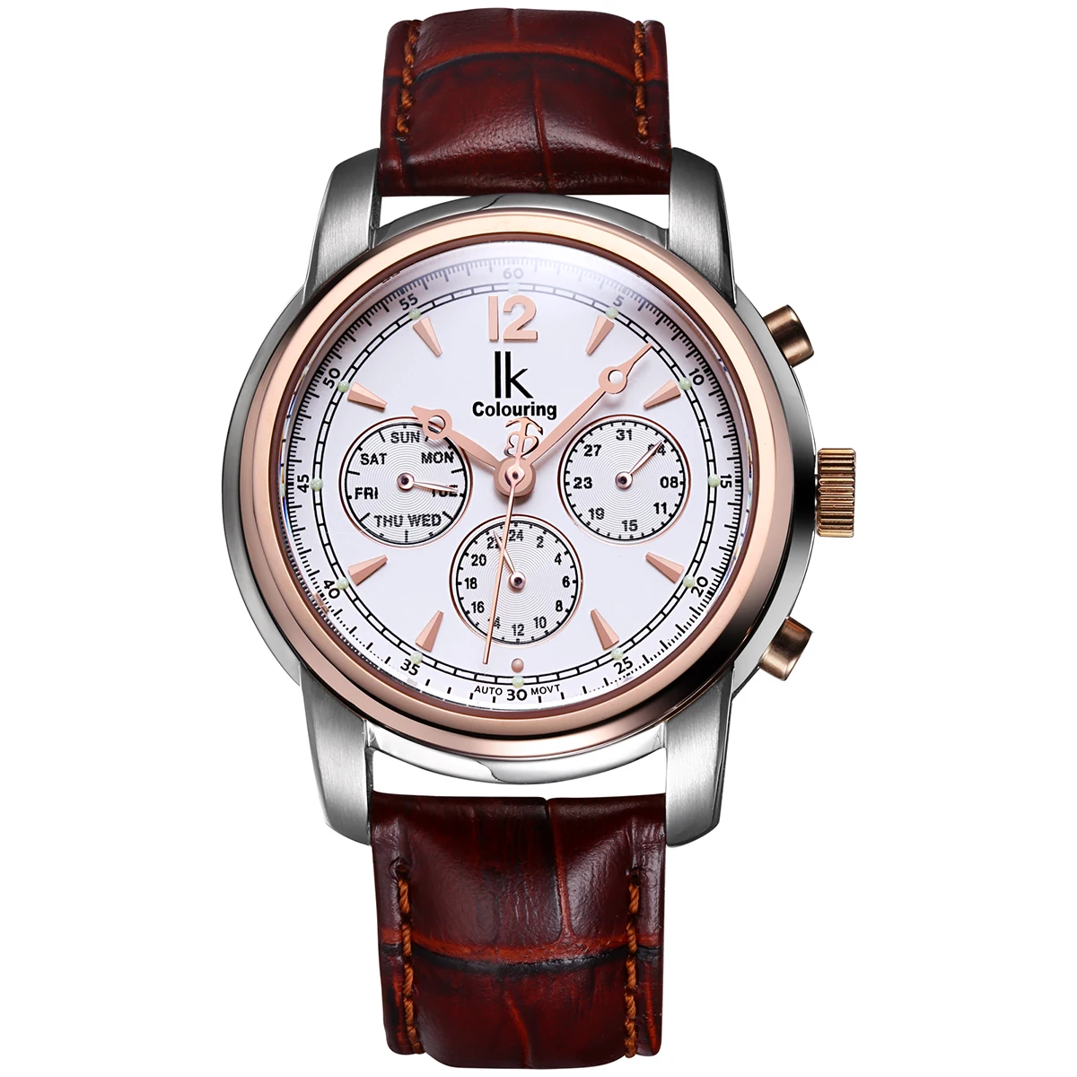 

New Luxury Men Self-winding Watch Fashion Casual Leather Strap Multi-function Business Waterproof Men's Watch Hollow Back Cover