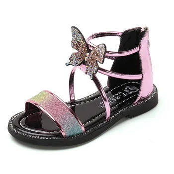

CUZULLAA Children Girls Glitter Butterfly Beach Sandals Summer Shoes For Kids Colorful Non-Slip Sandals Size 26-36