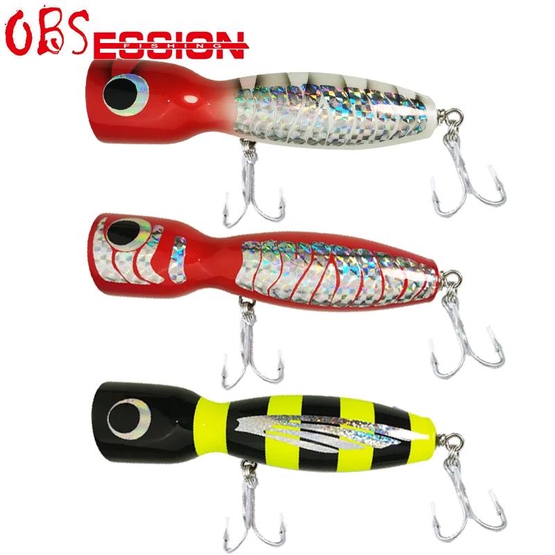 Wood GT Surface Popper Bait With Treble Hooks 120g Woodend Trolling Lure  Handmade Topwater Saltwater Fishing lure Tuna Tackle