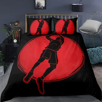 

Red Basketball Silhouette Bedding Set Bedroom Decor Black Blackground Hypoallergenic Boys Gift 1PC Duvet Cover with Pillowcases