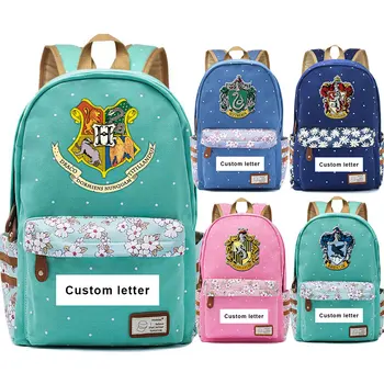 

Magic School Customized Name Logo Number Flowers Dot Boy Girl School bag Women Bagpack Teenagers Canvas Lady Femme Backpack