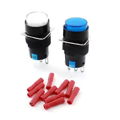 

2Pcs AC220V Pilot Light Panel Latching Round Pushbutton Switch w Wiring Terminal