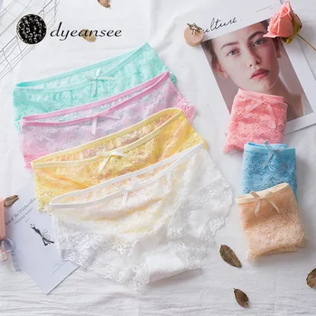 

Dyeansee 12 Color Girls Underwear Women's Panties Transparent Sexy Panties Women Underwear Jacquard Lace Lingerie Mesh Briefs