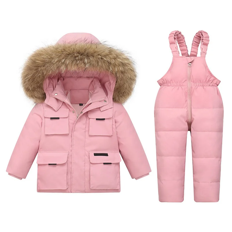 -30℃ Children Clothing Sets 2021 Kids Winter 90% Down Jacket Toddler Girl clothes Warm Overalls Baby Boys Coat parka real fur |