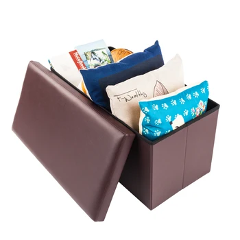 

Coffee/Black Practical PVC Leather Square Shape Storage Footstool Brown Storage Cabinet Couch - US Stock
