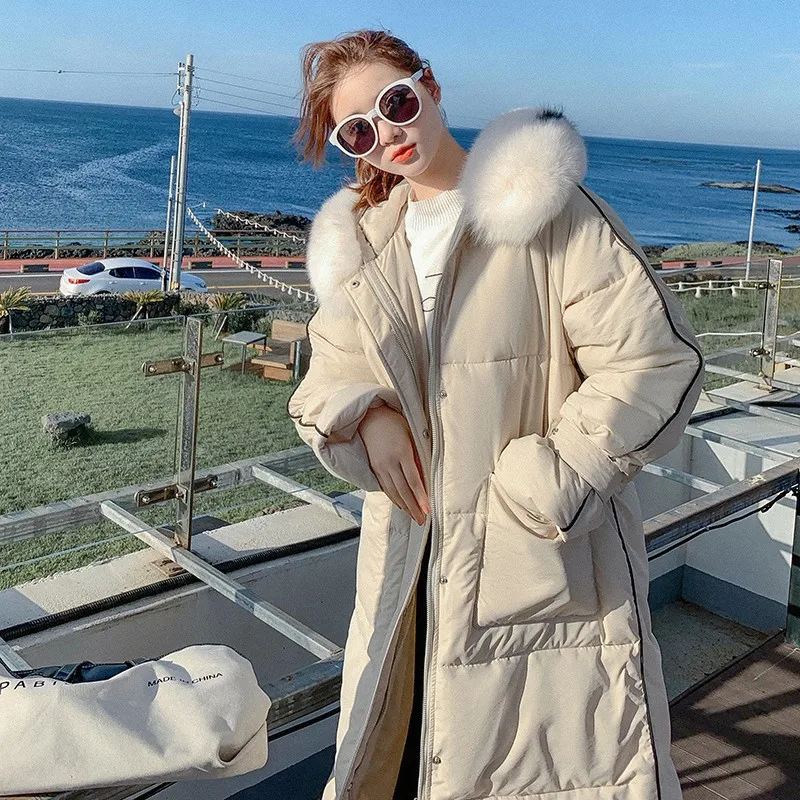 

According to Nalini 019 Winter New Style down Jacket Women's Fashion Korean-style Large Fur Collar Long Slimming Loose Cotton Ov