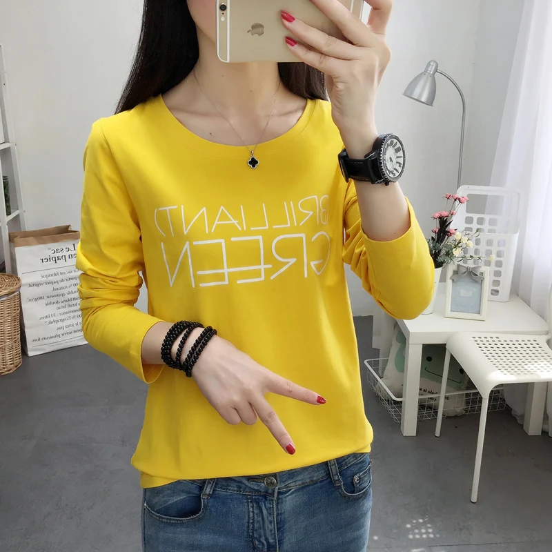 

2019 Autumn T Shirt Femme T-Shirt For Women Casual slim O-Neck Top Tee Shirt Female Long Sleeve letter printed students T-shirts