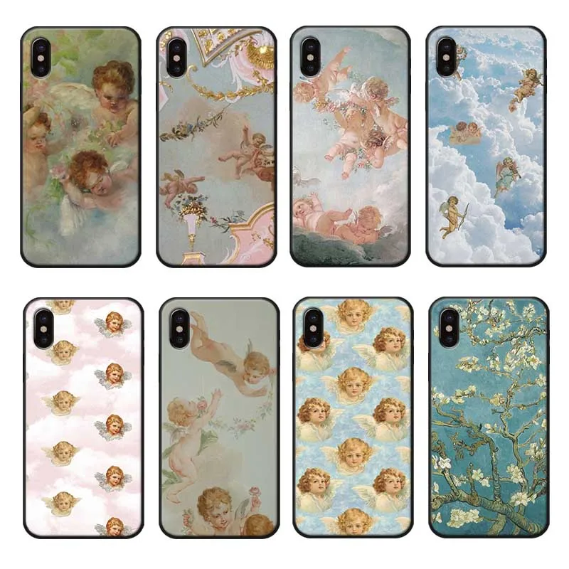 For iPhone X XS MAX XR 7 8 6 6S plus 5S SE Clear Soft Silicone Phone Case renaissance art Painting angels |