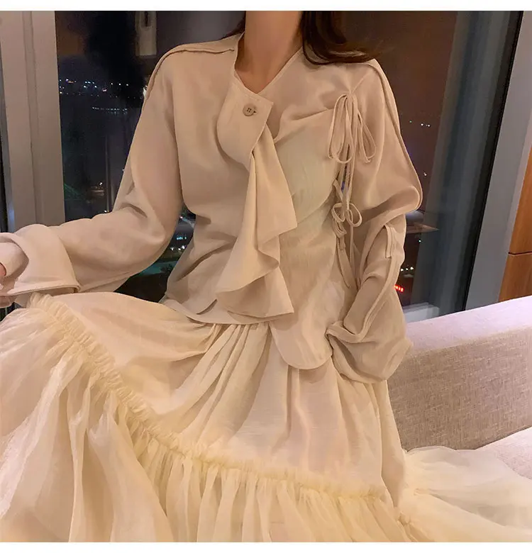 XITAO Vintage Irregular Drawstring Womens Tops and Blouses Minority Fashion Shirt O Neck Korean Style Women Clothes GCC2862