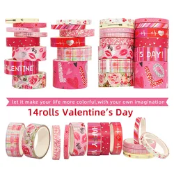 Lot de 14 rouleaux de ruban adhésif Washi rose pour la saint valentin, étiquette scrapbooking, fournitures scolaires, papeterie artisanale, Diy bricolage 