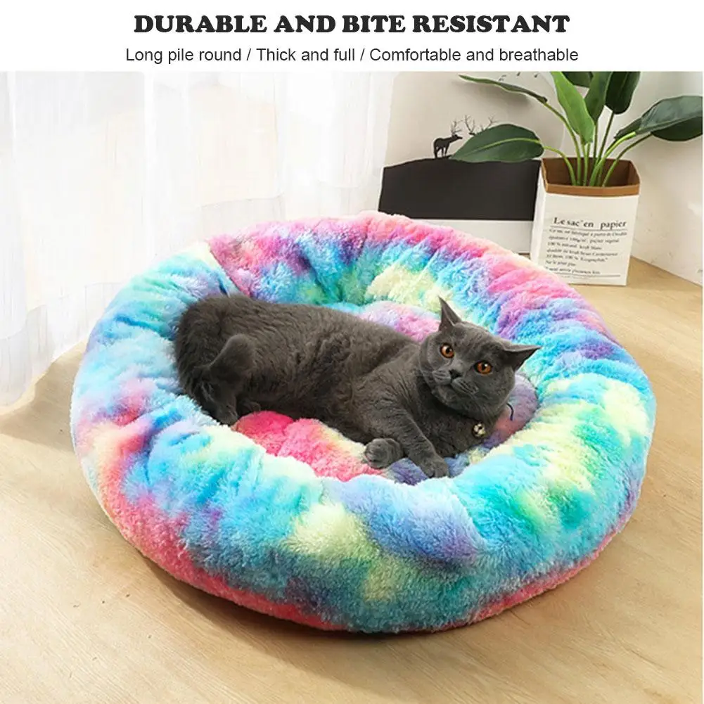 

Round Cat Bed House Soft Long Plush Velvet Cat Nest Pet Dog Bed Mat For Small Dogs Cats Winter Warm Sleeping Bed Puppy Kennel