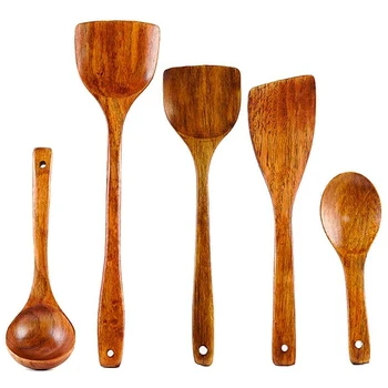

5Pcs Kitchen Cooking Utensils Wooden Holes Ladle Scoop Spatulas Soup Spoon Chef Nonstick Food Kitchenware Cookware Tools