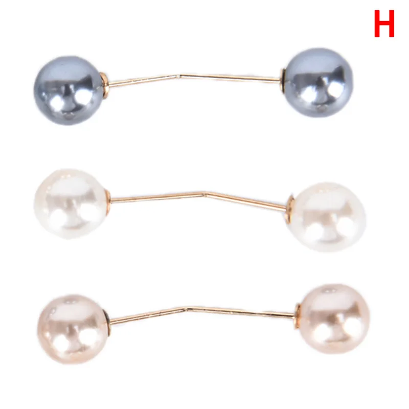 3Pcs/set Sweater Collar Needle Safety Brooch Simple Double Pearl Brooch Pins Clothing Accessories Brooches For Women - Окраска металла: H